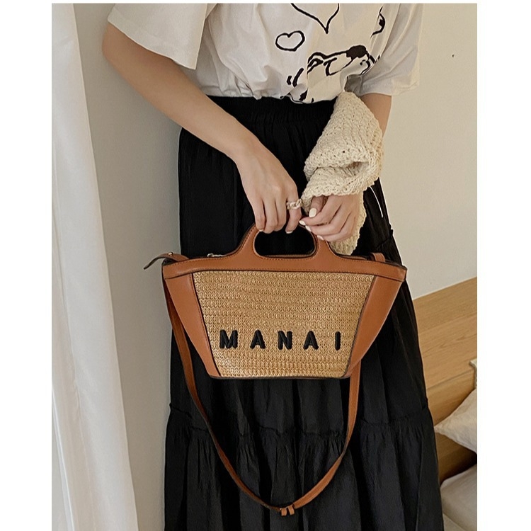 Sláma taška tvar vedierka, pletená, s zapínaním na zips, podšívka z syntetickej kože, s jedným ramenným popruhom, značka Yixian'er