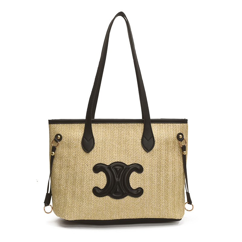 Tote taška zo slamy, mestský street fashion štýl, horizontálny štvorcový tvar, zips, polyesterová podšívka, leto 2025