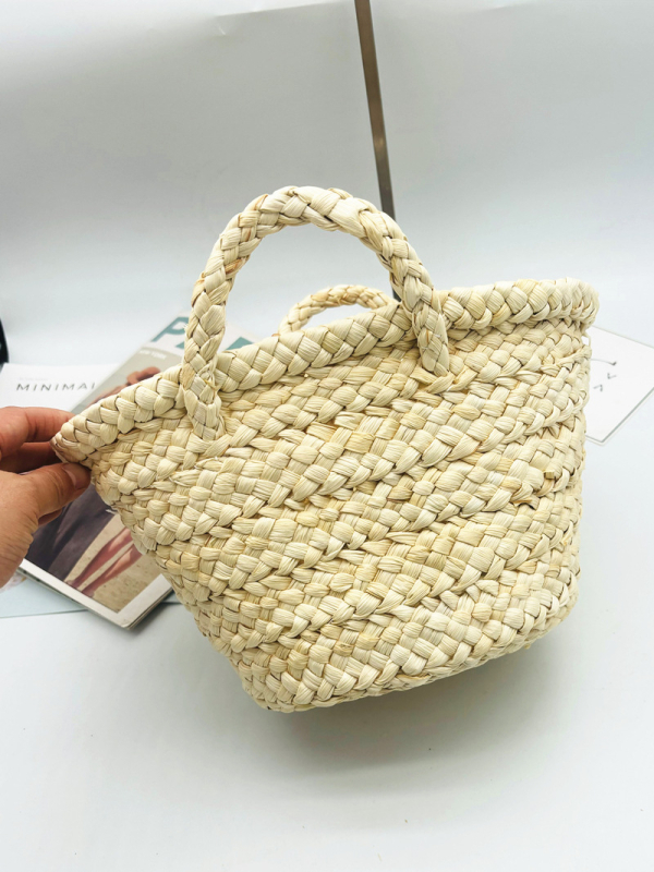 Geantă din paie, cilindrică, împletită, stil Fresh and Sweet, pentru folosire zilnică, deschisă