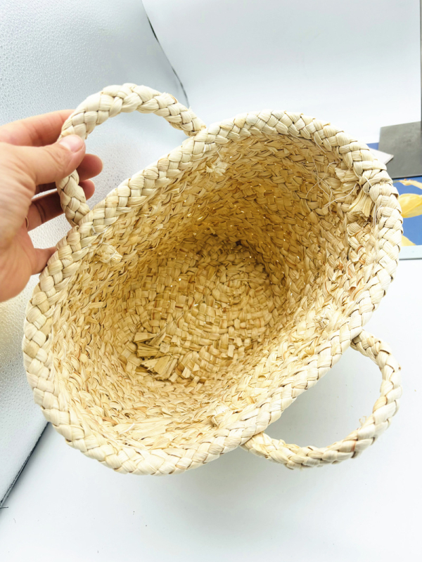 Geantă din paie, cilindrică, împletită, stil Fresh and Sweet, pentru folosire zilnică, deschisă