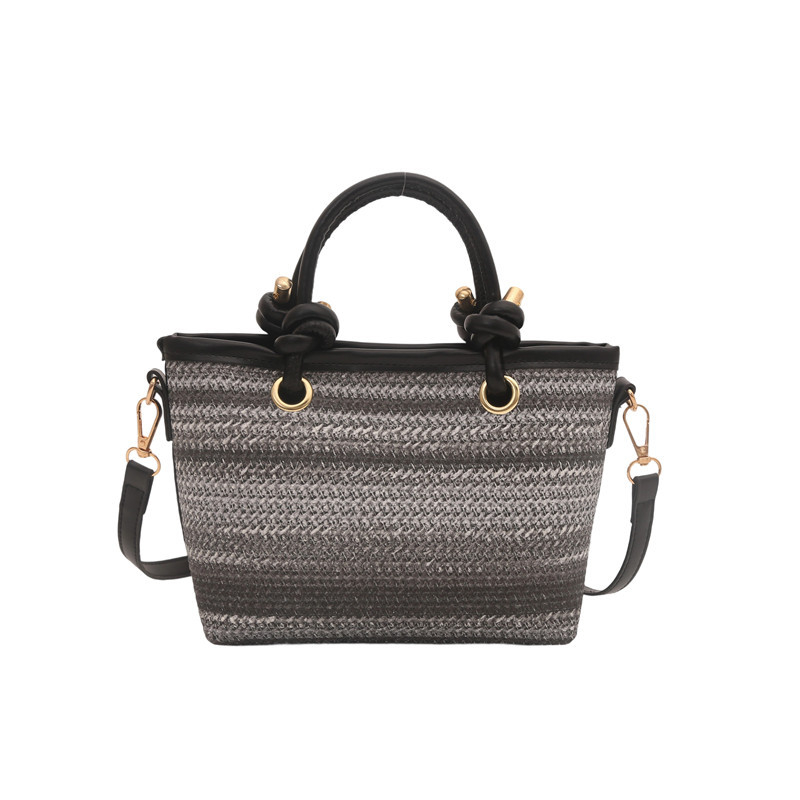 Slamená tkaná taška, bucket bag, horizontálny obdĺžnikový tvar, zips, polyesterová podšívka