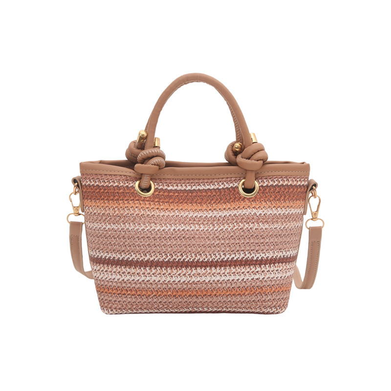 Slamená tkaná taška, bucket bag, horizontálny obdĺžnikový tvar, zips, polyesterová podšívka