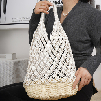Szövött Tote táska (anyag: pamutfonal + papírszál; stílus: szövött; bélés: poliészter-pamut; fül: dupla fogantyú; szezon: 2025 nyár)