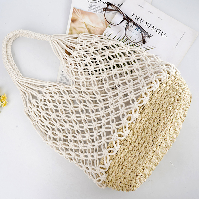 Szövött Tote táska (anyag: pamutfonal + papírszál; stílus: szövött; bélés: poliészter-pamut; fül: dupla fogantyú; szezon: 2025 nyár)