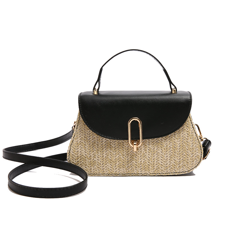 Pletena crossbody torba, PU materijal, vodoravni kvadratni oblik, zatvaranje preklopom, džep za mobitel
