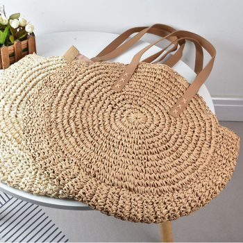 Kórejsky-inšpirovaná mestská minimalistická slamenná taška cez rameno, kruhový tvar, zips, ručne vyrobená