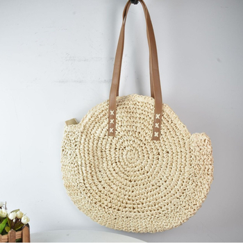 Kórejsky-inšpirovaná mestská minimalistická slamenná taška cez rameno, kruhový tvar, zips, ručne vyrobená