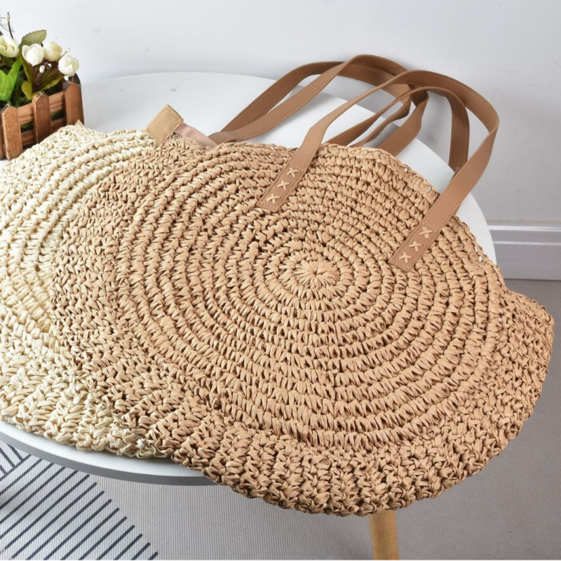 Kórejsky-inšpirovaná mestská minimalistická slamenná taška cez rameno, kruhový tvar, zips, ručne vyrobená