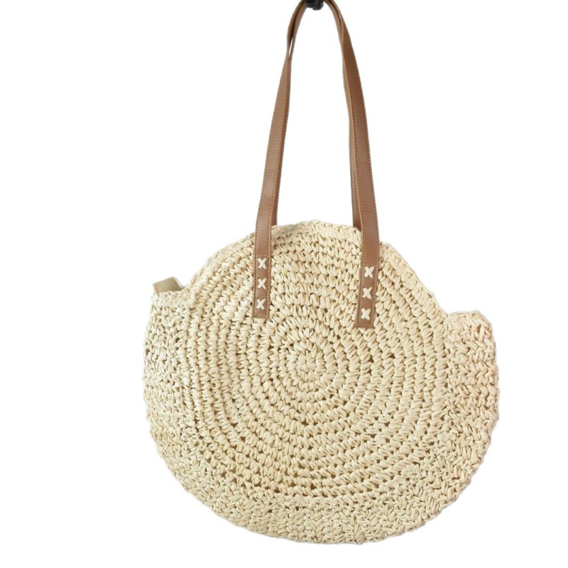 Kórejsky-inšpirovaná mestská minimalistická slamenná taška cez rameno, kruhový tvar, zips, ručne vyrobená