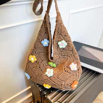 Geantă de umăr țesută, cu formă ovală, buzunar pentru telefon și curea de umăr