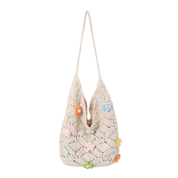 Geantă de umăr țesută, cu formă ovală, buzunar pentru telefon și curea de umăr