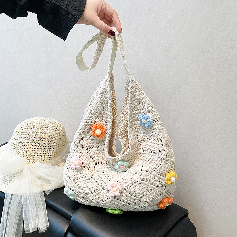 Geantă de umăr țesută, cu formă ovală, buzunar pentru telefon și curea de umăr