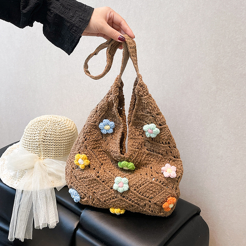 Geantă de umăr țesută, cu formă ovală, buzunar pentru telefon și curea de umăr