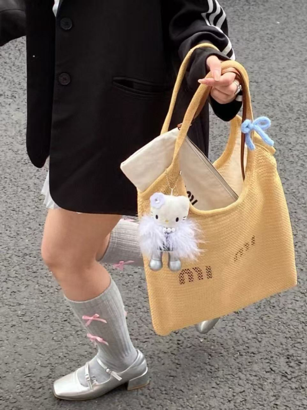 Geantă de femei din paie, tip Tote, fără căptuială, primăvara 2025, utilizare zilnică