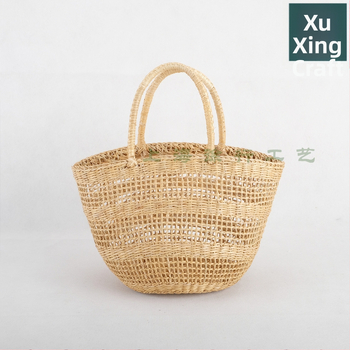 Ručne vyrobená slamenná kabelka, pletená s kruhovým rámom, mestský štýl, otvorená kapsa, bez podšívky