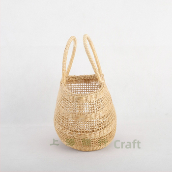 Ručne vyrobená slamenná kabelka, pletená s kruhovým rámom, mestský štýl, otvorená kapsa, bez podšívky