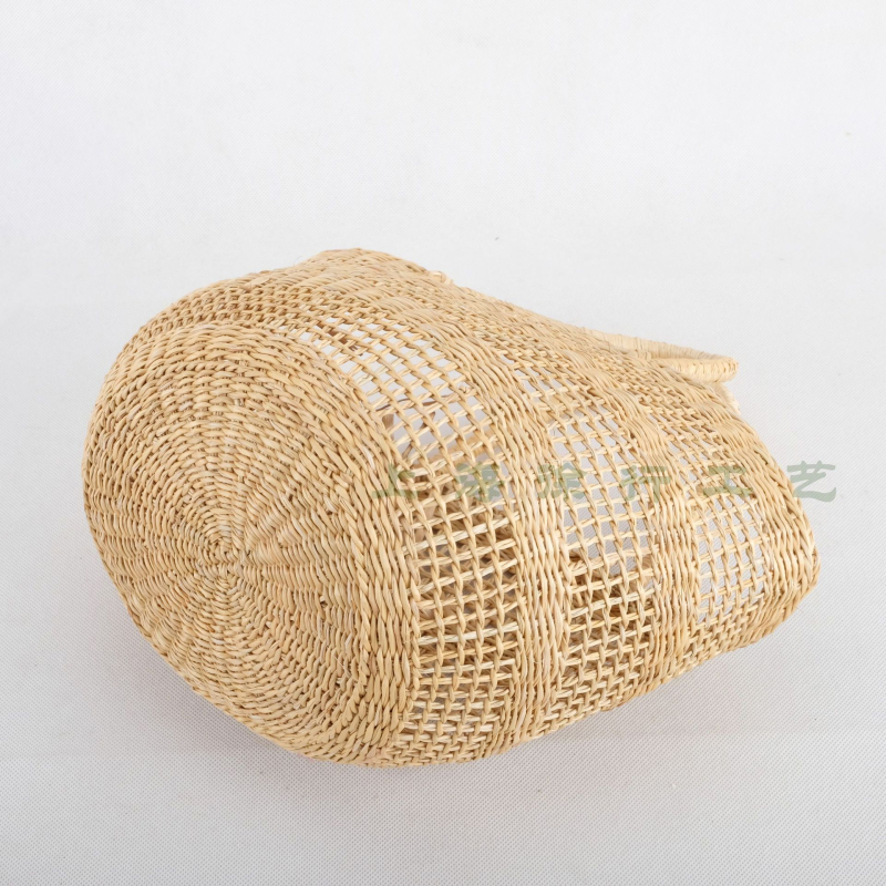 Ručne vyrobená slamenná kabelka, pletená s kruhovým rámom, mestský štýl, otvorená kapsa, bez podšívky