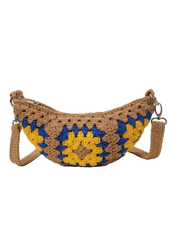 Taška – Bohemian etnický štýl, háčkovaná taška pre ženy (Materiál: bavlna a ľan; Tvar: knedľovitý; Zapínanie: zips; Vnútorná štruktúra: vrecko na telefón; Remienok: jednoramenný)