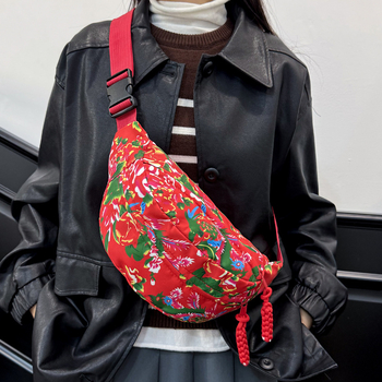 Τσάντα crossbody με μεγάλο φλοράλ σχέδιο, καμβάς, φθινοπωρινή έκδοση 2025, φερμουάρ, θήκη τηλεφώνου