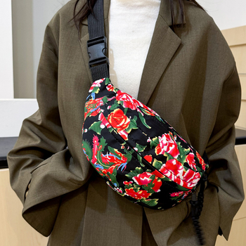 Τσάντα crossbody με μεγάλο φλοράλ σχέδιο, καμβάς, φθινοπωρινή έκδοση 2025, φερμουάρ, θήκη τηλεφώνου