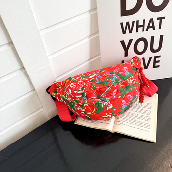 Τσάντα crossbody με μεγάλο φλοράλ σχέδιο, καμβάς, φθινοπωρινή έκδοση 2025, φερμουάρ, θήκη τηλεφώνου