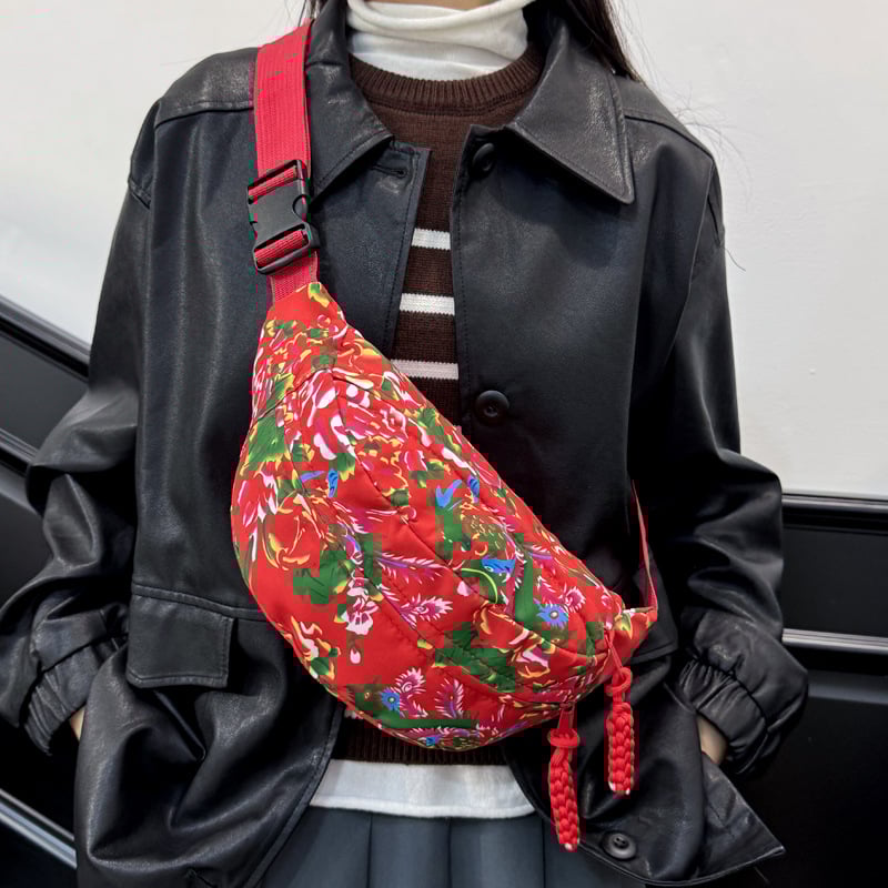 Τσάντα crossbody με μεγάλο φλοράλ σχέδιο, καμβάς, φθινοπωρινή έκδοση 2025, φερμουάρ, θήκη τηλεφώνου