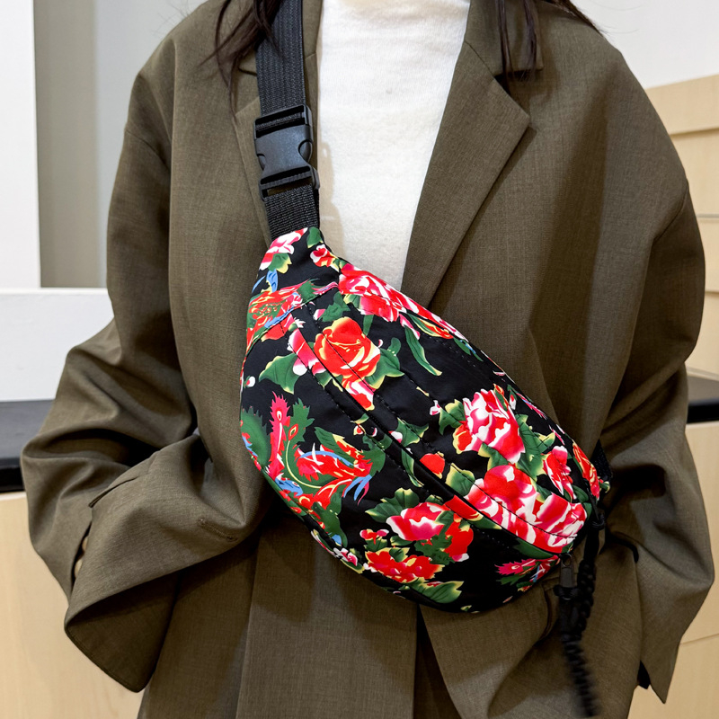 Τσάντα crossbody με μεγάλο φλοράλ σχέδιο, καμβάς, φθινοπωρινή έκδοση 2025, φερμουάρ, θήκη τηλεφώνου