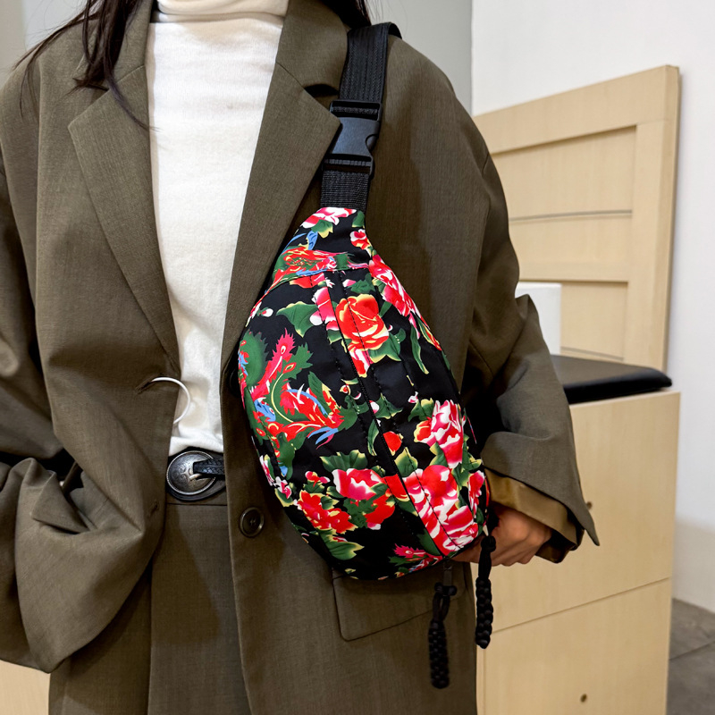 Τσάντα crossbody με μεγάλο φλοράλ σχέδιο, καμβάς, φθινοπωρινή έκδοση 2025, φερμουάρ, θήκη τηλεφώνου