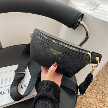 Γυναικεία PU τσάντα crossbody με quilted υφή, φερμουάρ, φαρδύ λουρί, μεγάλος αποθηκευτικός χώρος, στυλ δρόμου