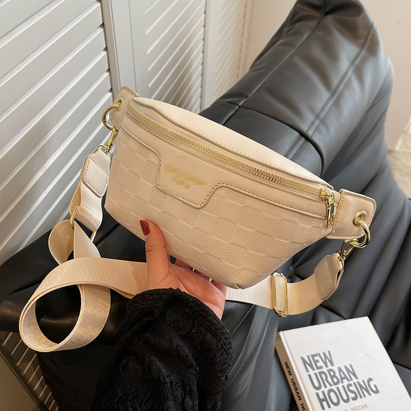 Γυναικεία PU τσάντα crossbody με quilted υφή, φερμουάρ, φαρδύ λουρί, μεγάλος αποθηκευτικός χώρος, στυλ δρόμου