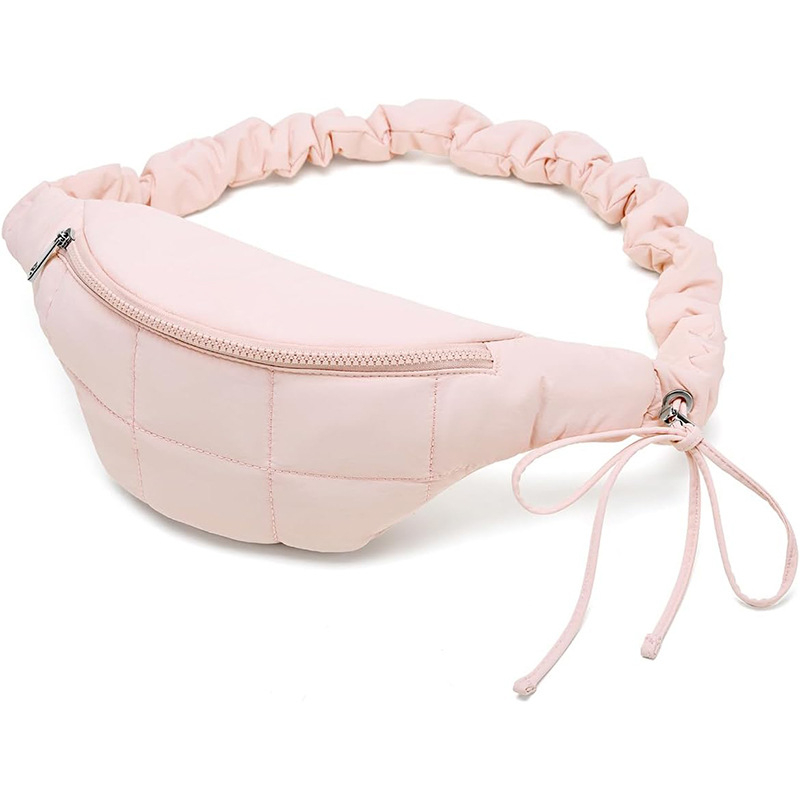 Τσάντα μέσης με κορδόνι — εξωτερικό νάιλον, κλείσιμο με φερμουάρ, επένδυση πολυεστέρα, εσωτερική θήκη εγγράφων, απαλή υφή