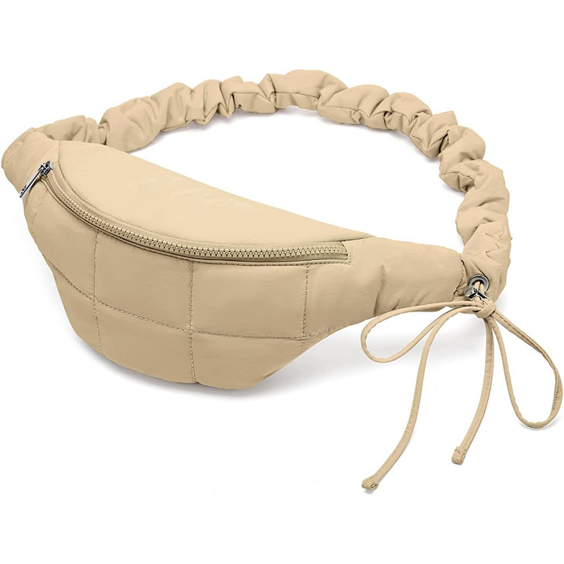 Τσάντα μέσης με κορδόνι — εξωτερικό νάιλον, κλείσιμο με φερμουάρ, επένδυση πολυεστέρα, εσωτερική θήκη εγγράφων, απαλή υφή