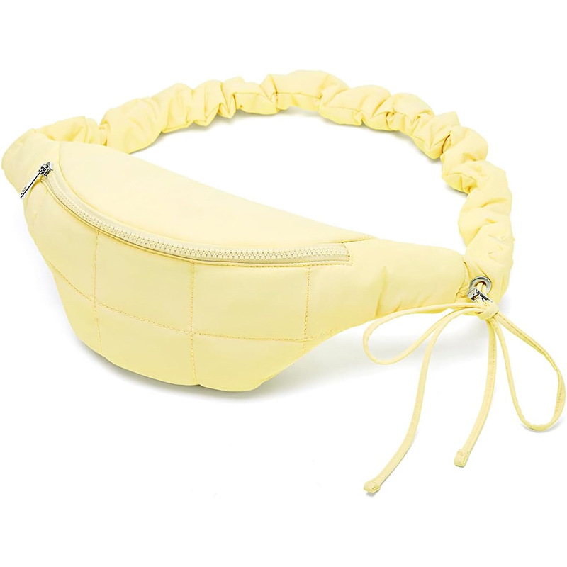 Τσάντα μέσης με κορδόνι — εξωτερικό νάιλον, κλείσιμο με φερμουάρ, επένδυση πολυεστέρα, εσωτερική θήκη εγγράφων, απαλή υφή