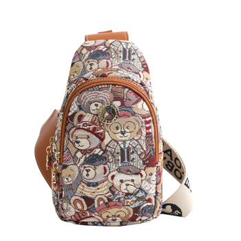 North Bag hip bag s karikaturom medvjeda, platno, ulični stil, zatvarač, unutarnji džep sa zipom, podstava od platna