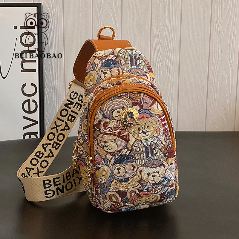 North Bag hip bag s karikaturom medvjeda, platno, ulični stil, zatvarač, unutarnji džep sa zipom, podstava od platna