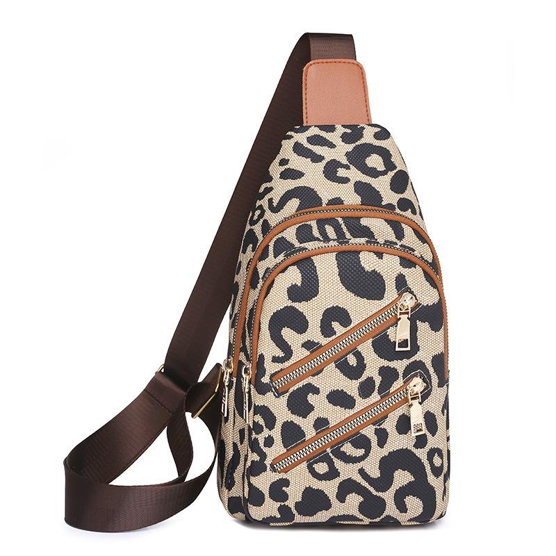 Torba preko ramena s leopard printom, platnena, ulični stil, zatvarač, trodimenzionalni dizajn, unutarnje pretinice za telefon i osobnu iskaznicu