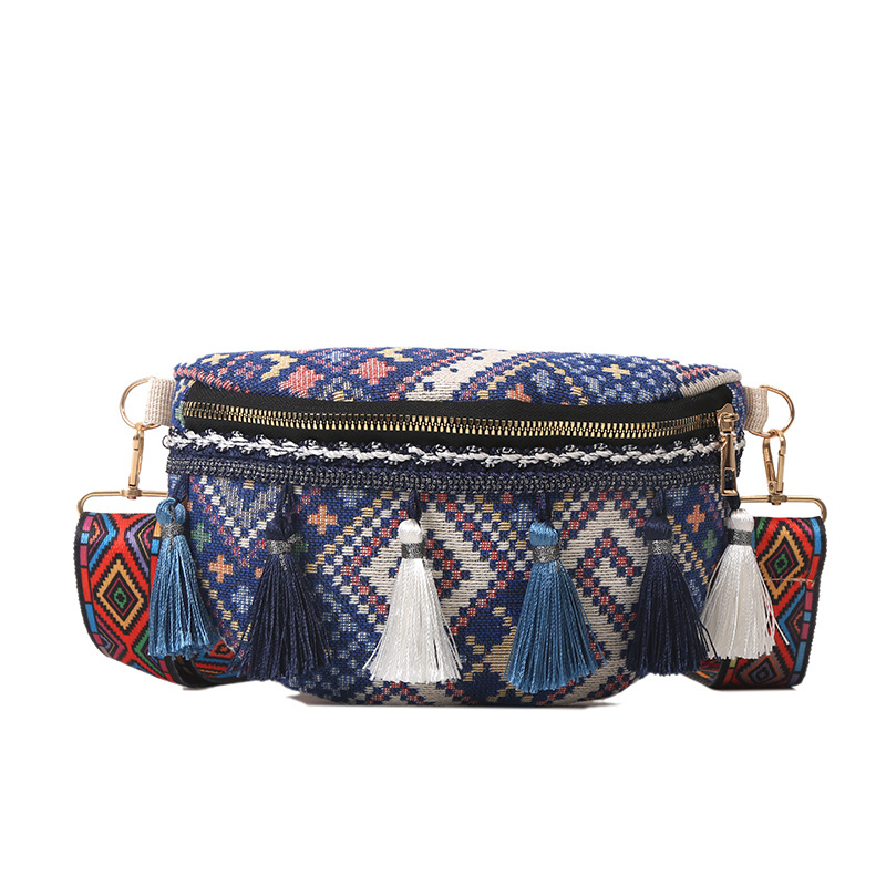 Boho crossbody torba s resama - etnički stil, proljeće 2025, zatvarač, poliesterska podstava, skriveni unutarnji džep sa zatvaračem