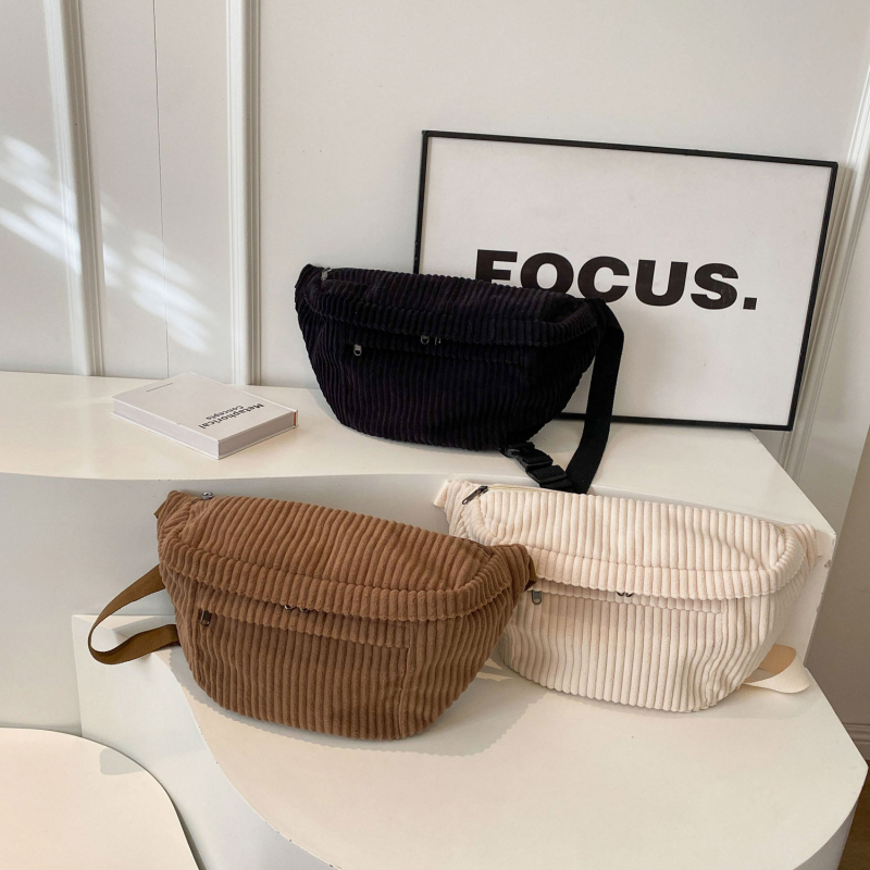 Corduroy mestská taška na rameno a cez telo s veľkou kapacitou, zapínanie na zips, štýl: mestská jednoduchosť