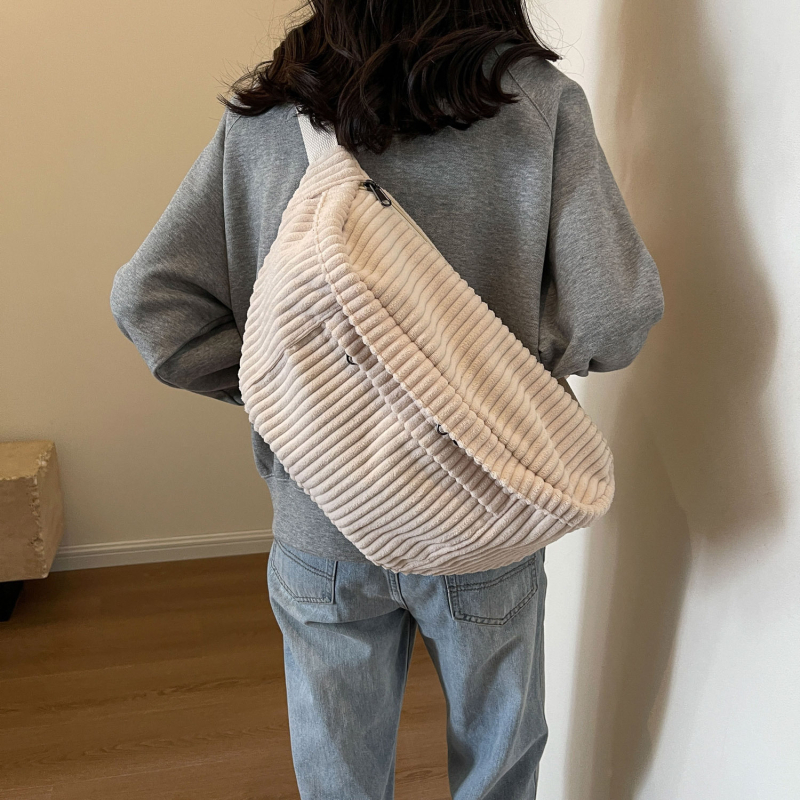 Corduroy mestská taška na rameno a cez telo s veľkou kapacitou, zapínanie na zips, štýl: mestská jednoduchosť