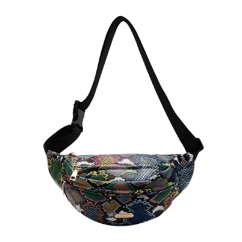 PU torba za struk s uzorkom zmije, velika kapaciteta, za outdoor sportove, crossbody s zatvaranjem na zip, unutarnji džep za telefon