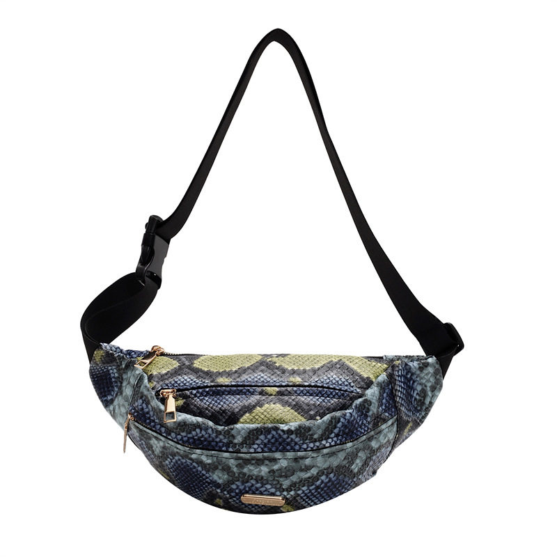PU torba za struk s uzorkom zmije, velika kapaciteta, za outdoor sportove, crossbody s zatvaranjem na zip, unutarnji džep za telefon