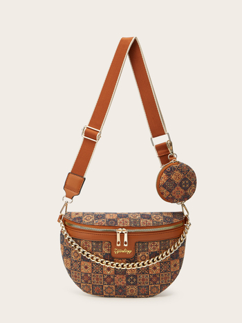 PU kožna crossbody torbica za struk, urbani minimalistički stil, zatvaranje zipom, unutarnja zip pretinac, mekana konstrukcija