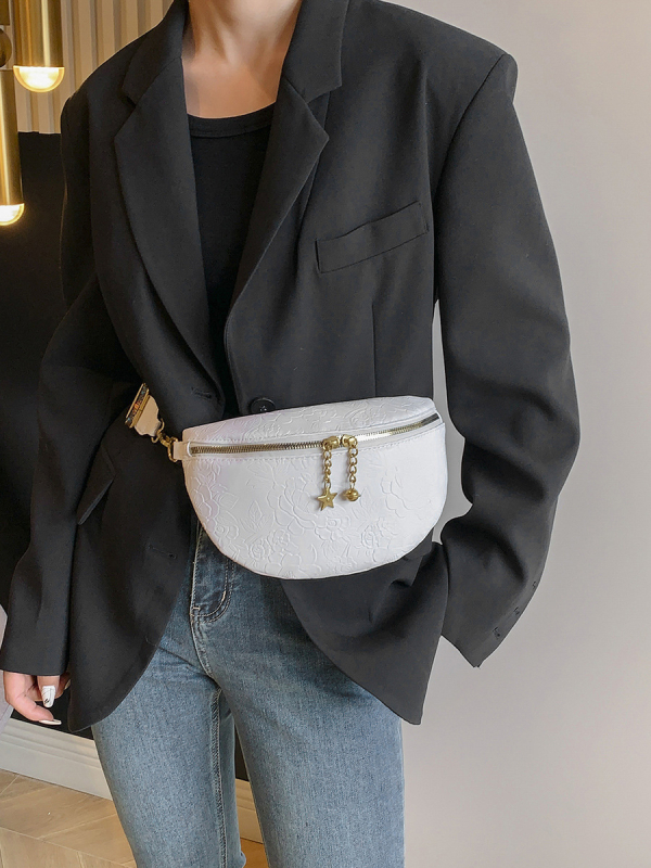 Ženska crossbody torbica s reljefnim cvjetnim uzorkom, PU materijal, jesen 2024, zatvarač, unutarnja podstava s pretincom za ID karticu, mekana konstrukcija
