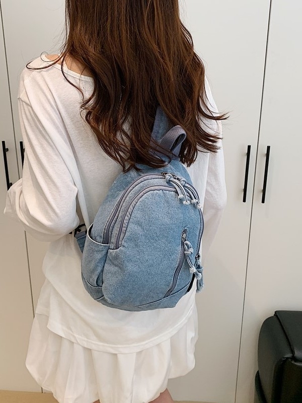 Női denim keresztpántos táska, utcai divat stílus, cipzáras nyitás, laminált rekesz, háromdimenziós sziluett