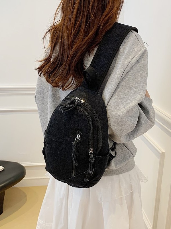 Női denim keresztpántos táska, utcai divat stílus, cipzáras nyitás, laminált rekesz, háromdimenziós sziluett