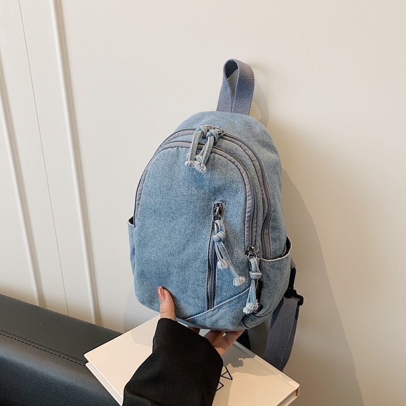 Női denim keresztpántos táska, utcai divat stílus, cipzáras nyitás, laminált rekesz, háromdimenziós sziluett
