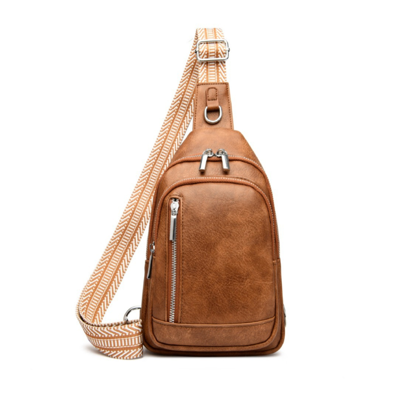 Ženska PU crossbody torbica sa zipom i džepom za telefon, ovalnog oblika
