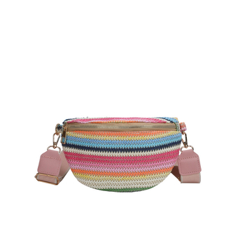 Crossbody torba od slame s uličnim stilom, zatvarač, poliesterska podstava, džep za mobitel