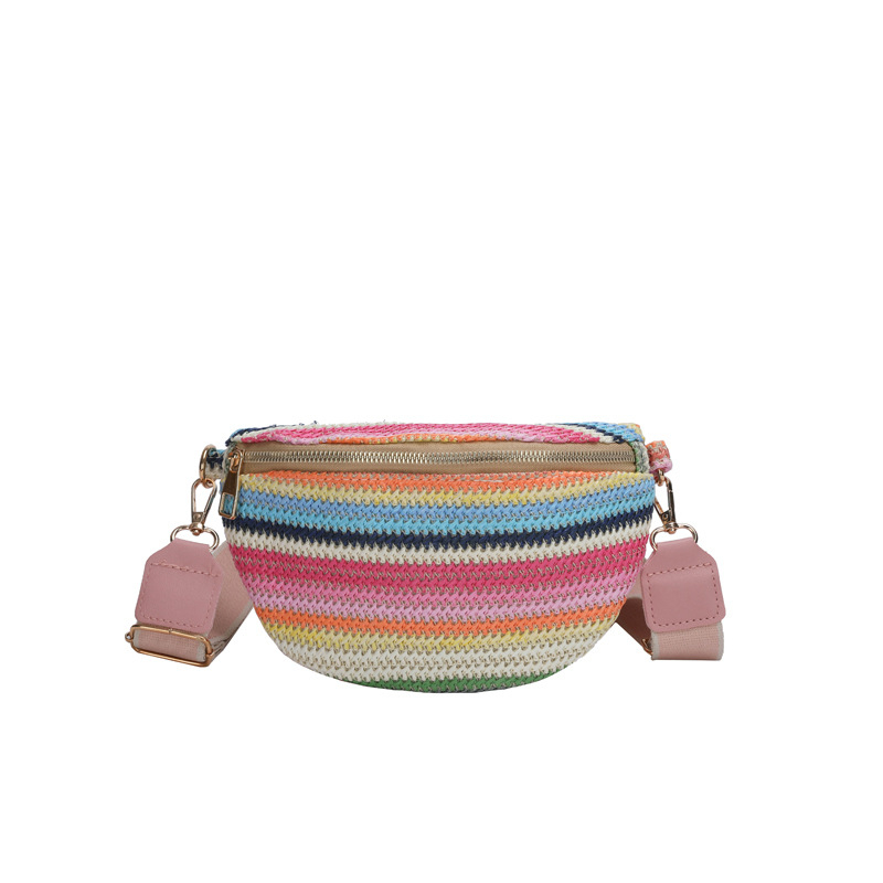 Crossbody torba od slame s uličnim stilom, zatvarač, poliesterska podstava, džep za mobitel
