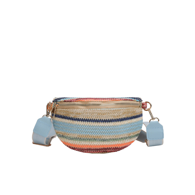 Crossbody torba od slame s uličnim stilom, zatvarač, poliesterska podstava, džep za mobitel